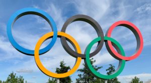 Olympic Rings logo as metal statue
