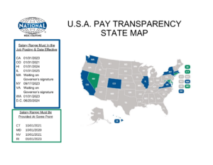 NESC Staffing Map of Pay Transparency USA State Laws Regarding Job Postings 